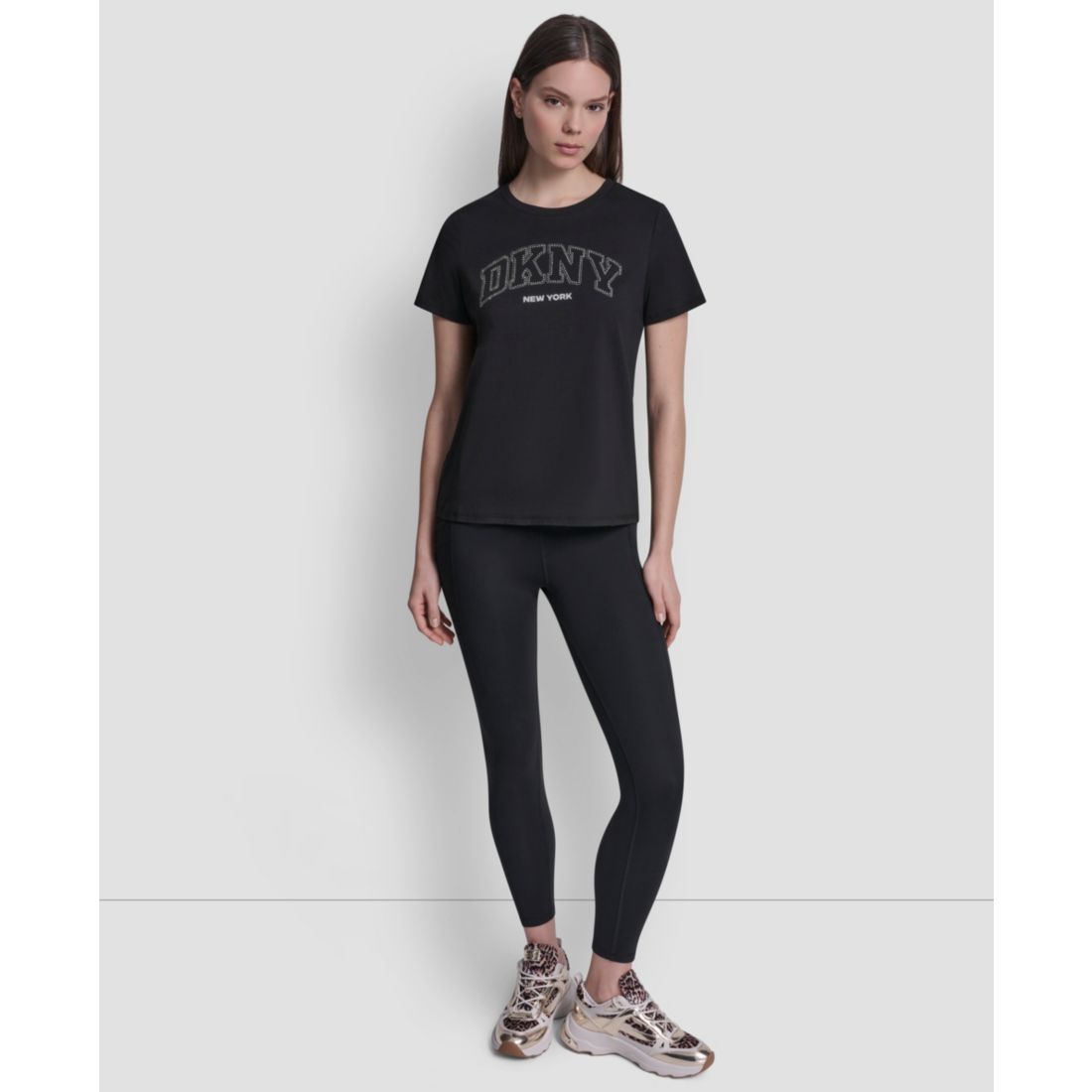 Dkny Sport Women's Rhinestone Varsity Logo Relaxed Fit Pull-On T-Shirt