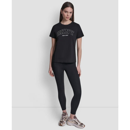 Dkny Sport Women's Rhinestone Varsity Logo Relaxed Fit Pull-On T-Shirt