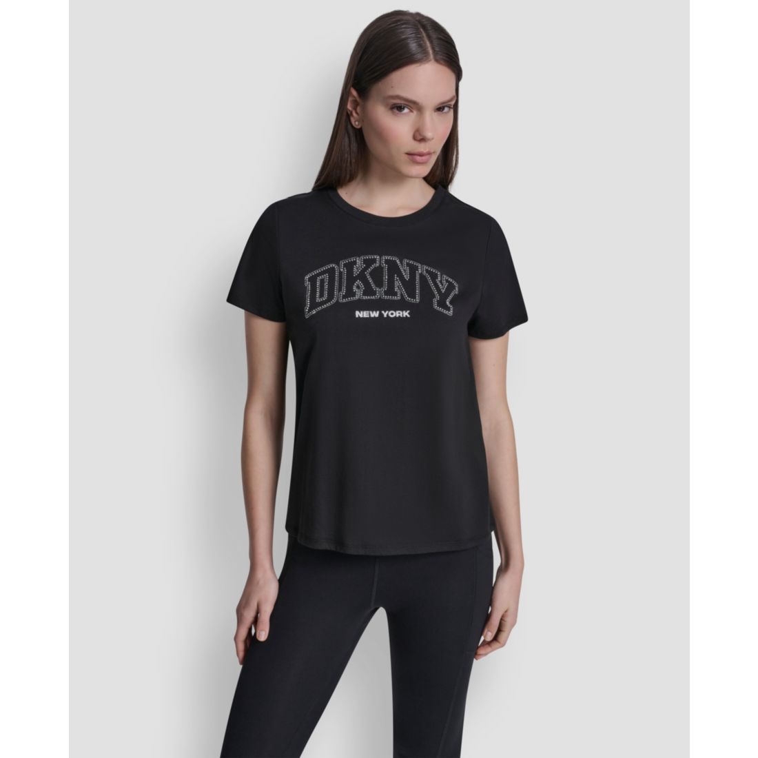 Dkny Sport Women's Rhinestone Varsity Logo Relaxed Fit Pull-On T-Shirt