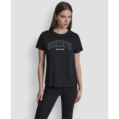 Dkny Sport Women's Rhinestone Varsity Logo Relaxed Fit Pull-On T-Shirt