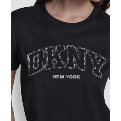 Dkny Sport Women's Rhinestone Varsity Logo Relaxed Fit Pull-On T-Shirt