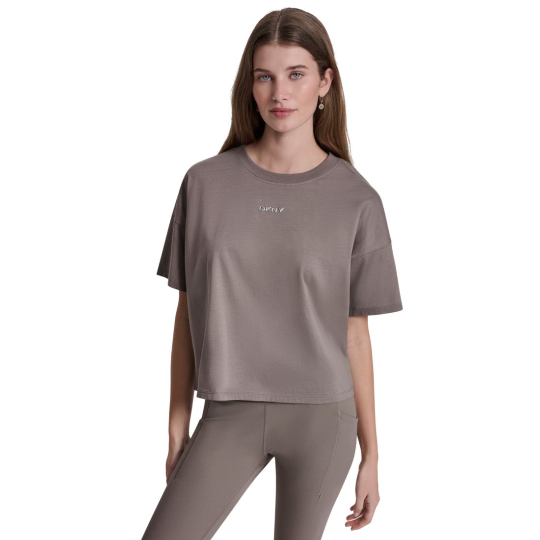 Dkny Sport Women's Metallic Bubble Logo Drop Shoulder Pull-On T-Shirt