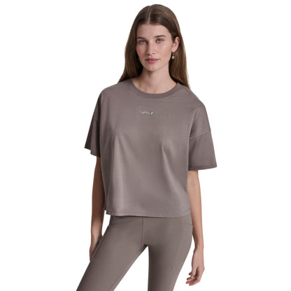 Dkny Sport Women's Metallic Bubble Logo Drop Shoulder Pull-On T-Shirt