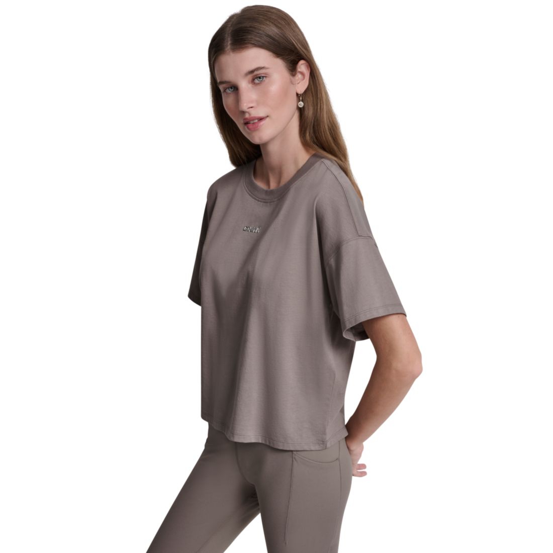 Dkny Sport Women's Metallic Bubble Logo Drop Shoulder Pull-On T-Shirt