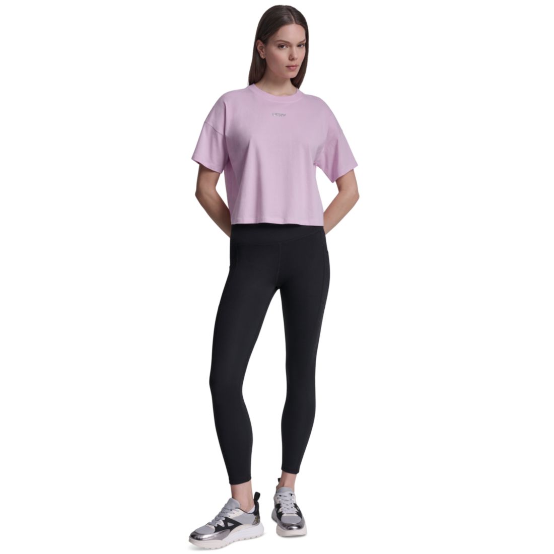 Dkny Sport Women's Metallic Bubble Logo Drop Shoulder Pull-On T-Shirt
