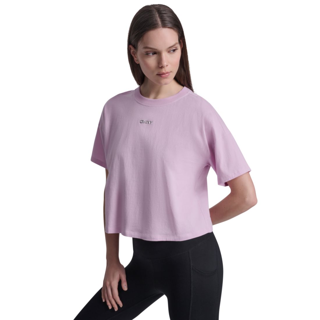 Dkny Sport Women's Metallic Bubble Logo Drop Shoulder Pull-On T-Shirt