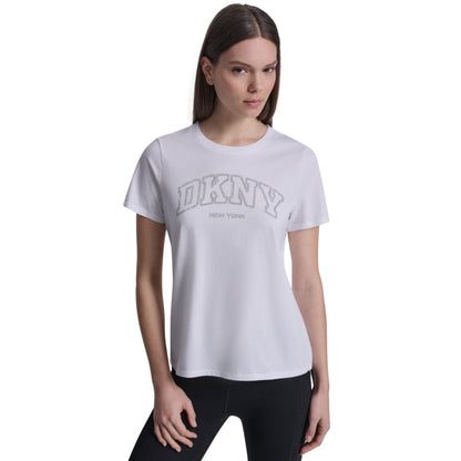 Dkny Sport Women's Rhinestone Varsity Logo Relaxed Fit Pull-On T-Shirt
