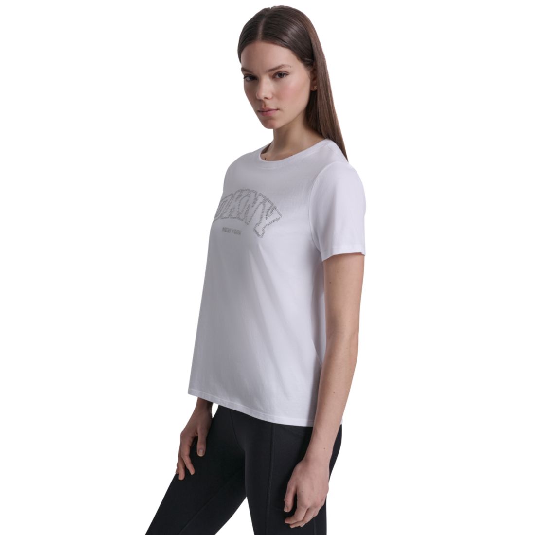 Dkny Sport Women's Rhinestone Varsity Logo Relaxed Fit Pull-On T-Shirt