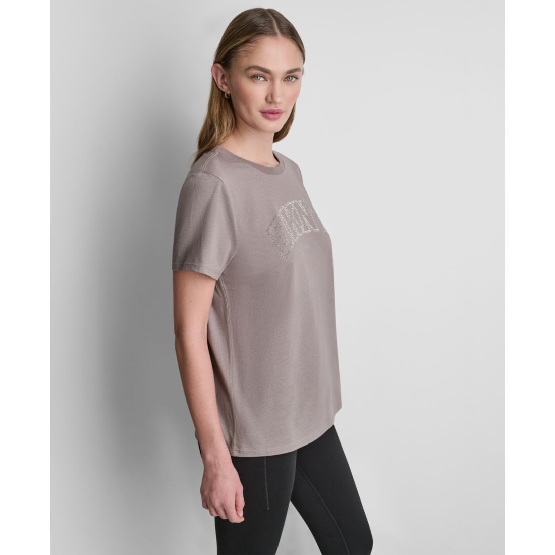 Dkny Sport Women's Rhinestone Varsity Logo Relaxed Fit Pull-On T-Shirt