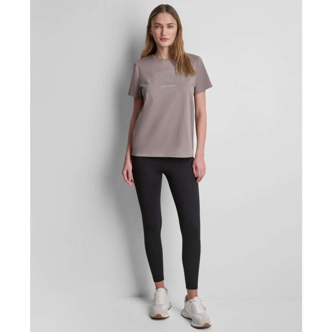 Dkny Sport Women's Rhinestone Varsity Logo Relaxed Fit Pull-On T-Shirt