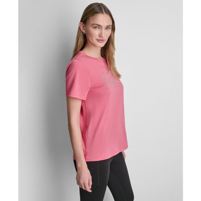 Dkny Sport Women's Rhinestone Varsity Logo Relaxed Fit Pull-On T-Shirt