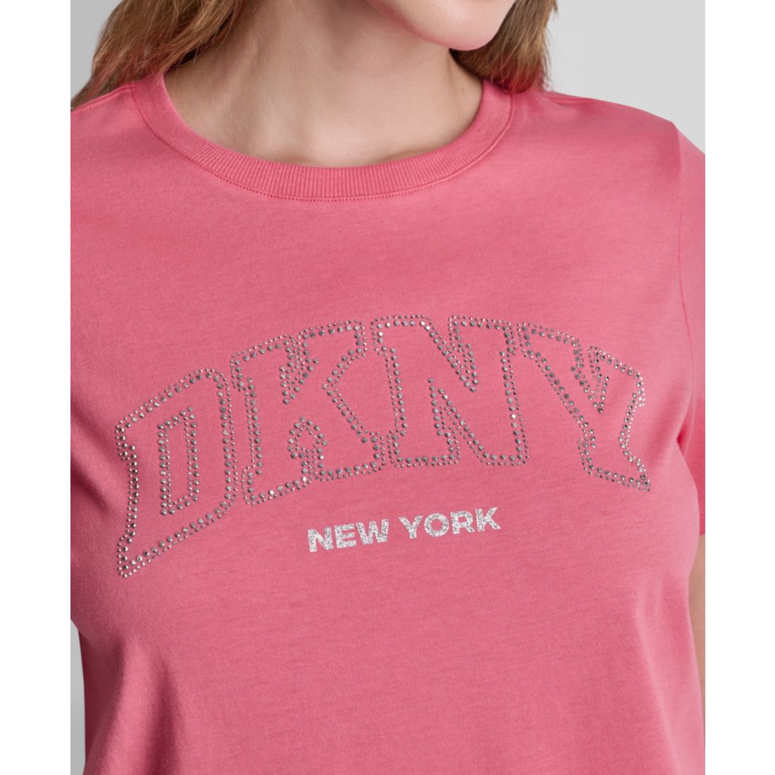 Dkny Sport Women's Rhinestone Varsity Logo Relaxed Fit Pull-On T-Shirt