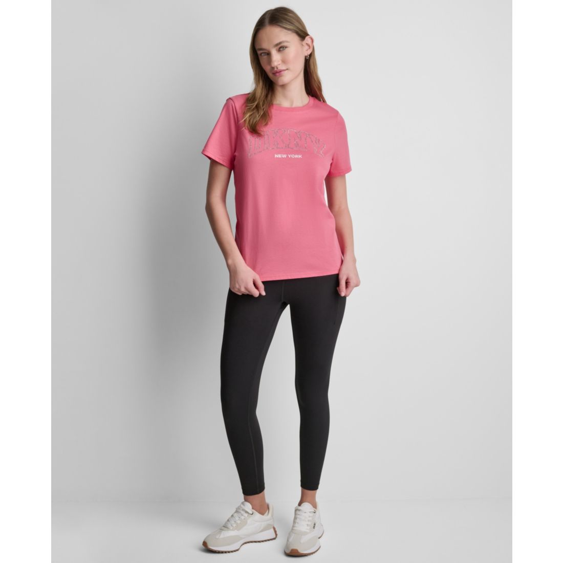 Dkny Sport Women's Rhinestone Varsity Logo Relaxed Fit Pull-On T-Shirt