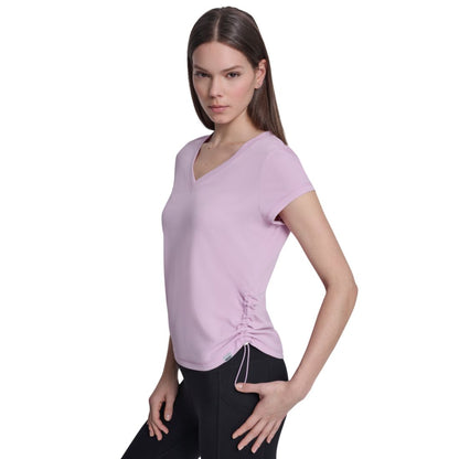 Dkny Sport Women's Ruched Side Seams V-Neck Tech T-Shirt