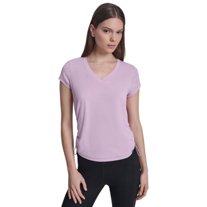 Dkny Sport Women's Ruched Side Seams V-Neck Tech T-Shirt