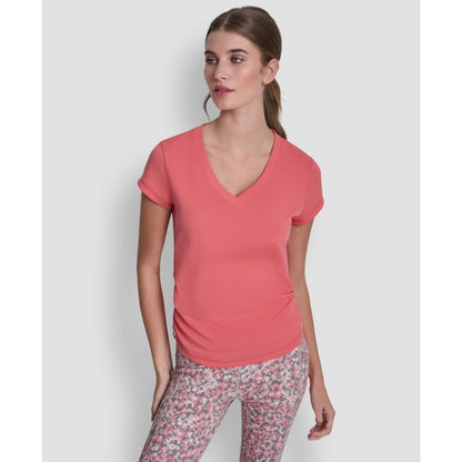 Dkny Sport Women's Ruched Side Seams V-Neck Tech T-Shirt