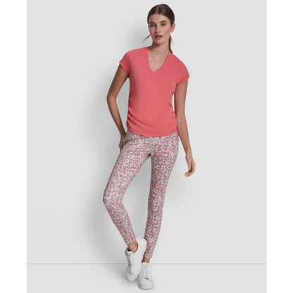 Dkny Sport Women's Ruched Side Seams V-Neck Tech T-Shirt