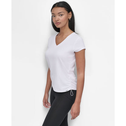 Dkny Sport Women's Ruched Side Seams V-Neck Tech T-Shirt
