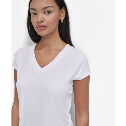 Dkny Sport Women's Ruched Side Seams V-Neck Tech T-Shirt