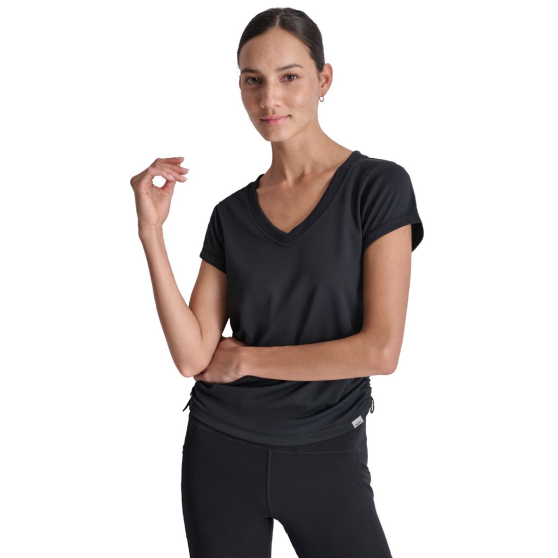 Dkny Sport Women's Ruched Side Seams V-Neck Tech T-Shirt