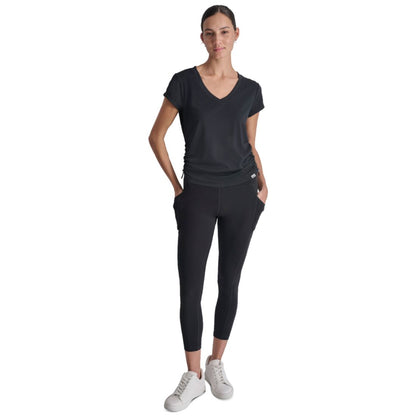 Dkny Sport Women's Ruched Side Seams V-Neck Tech T-Shirt