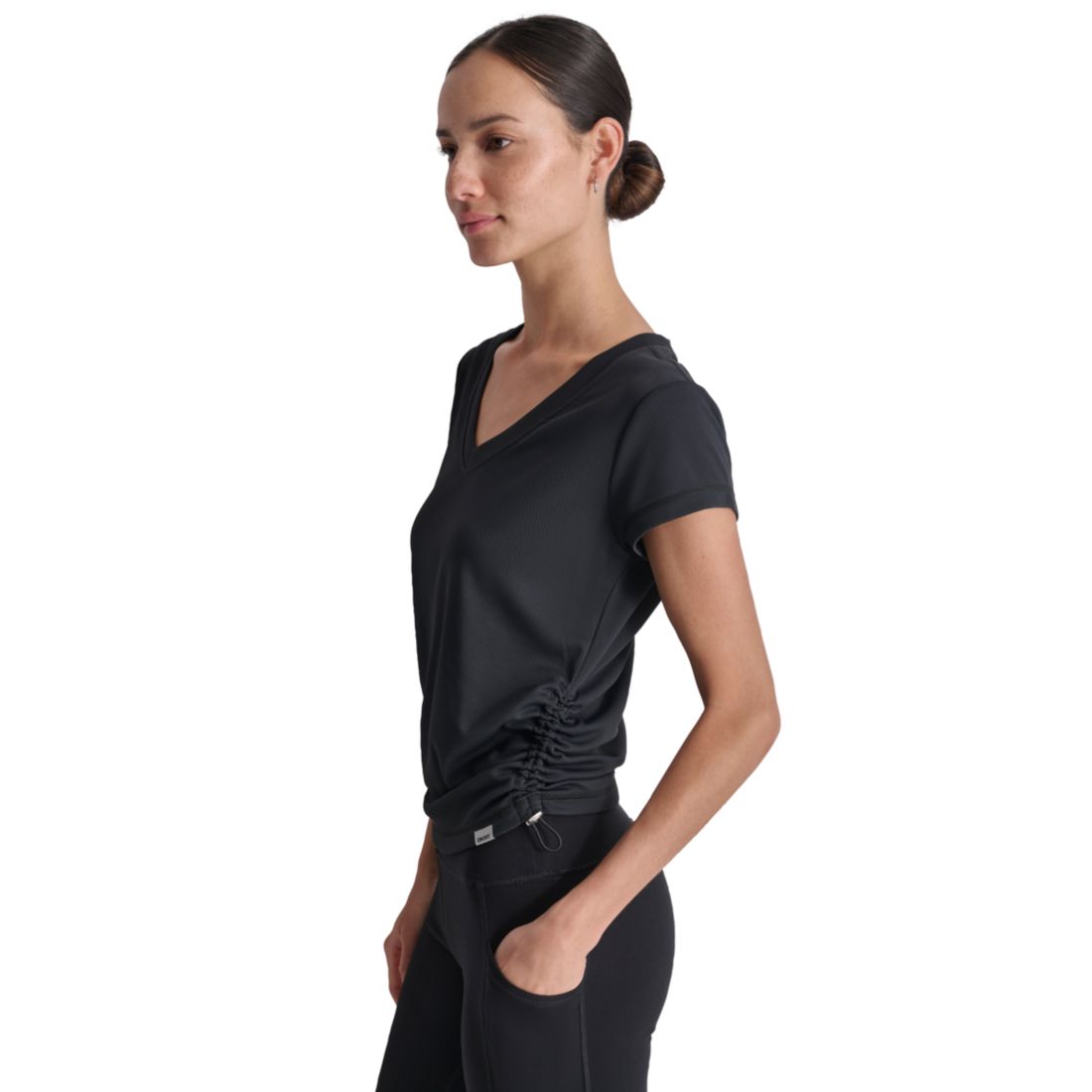 Dkny Sport Women's Ruched Side Seams V-Neck Tech T-Shirt