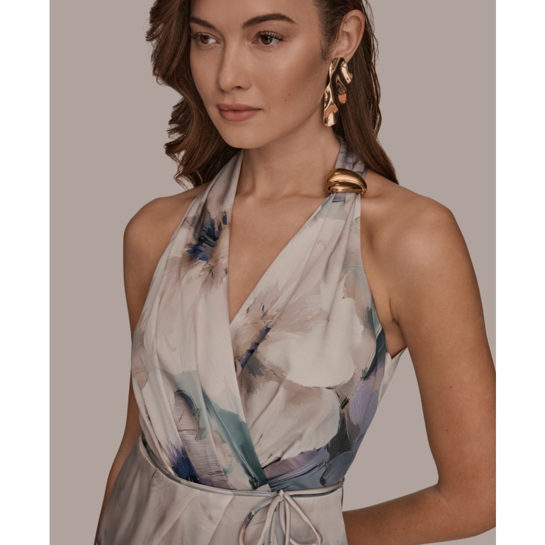Donna Karan New York Women's Sleeveless Floral V-Neck Sheath Dress
