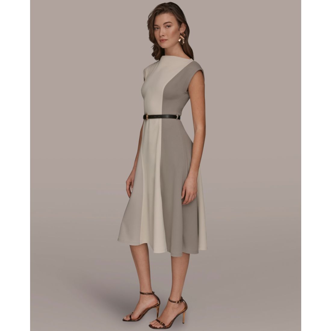 Women's Cap-Sleeve Colorblock Midi Dress