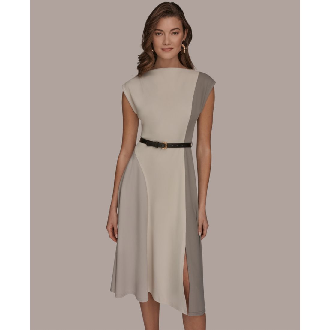 Women's Cap-Sleeve Colorblock Midi Dress