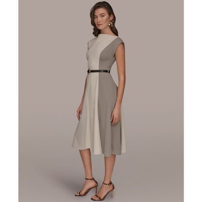 Women's Cap-Sleeve Colorblock Midi Dress