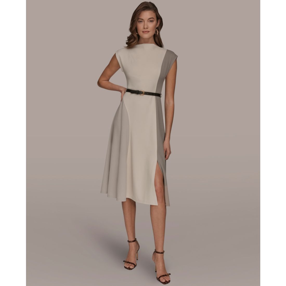 Women's Cap-Sleeve Colorblock Midi Dress