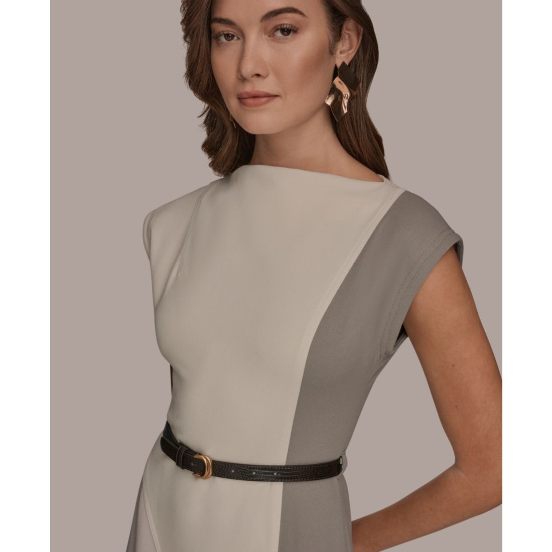 Women's Cap-Sleeve Colorblock Midi Dress