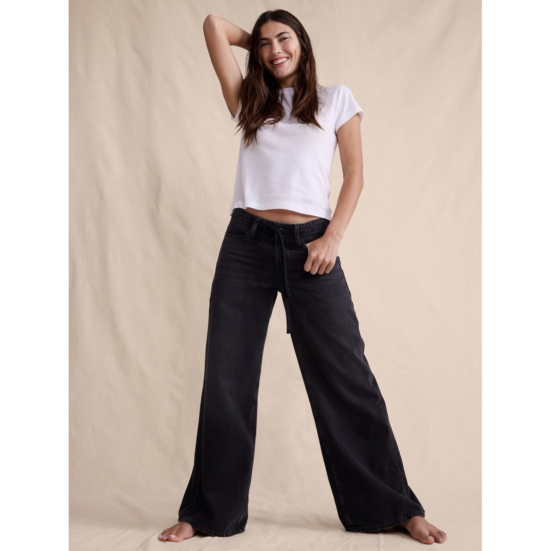 Women's Mid-Rise Wide-Leg Drawstring Jean