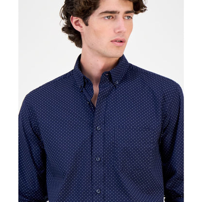 Men's Club Room Micro Dot Print Stretch Cotton Shirt, Created for Macy's