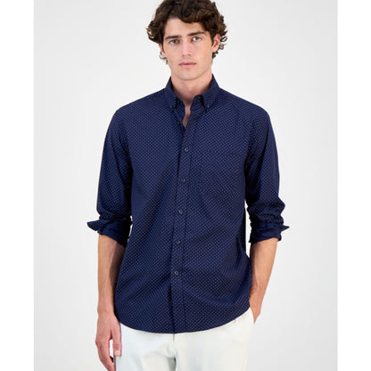 Men's Club Room Micro Dot Print Stretch Cotton Shirt, Created for Macy's