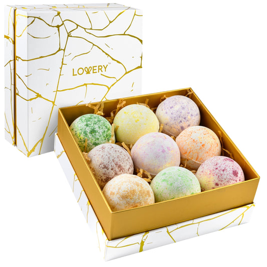 Marble Bath Bombs Set, 9 Handmade Bubble Bombs Gift Box