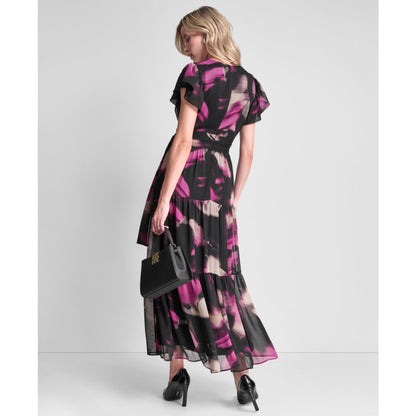Dkny Women's Ruffle Cap Sleeve Surplice Neck Maxi Dress