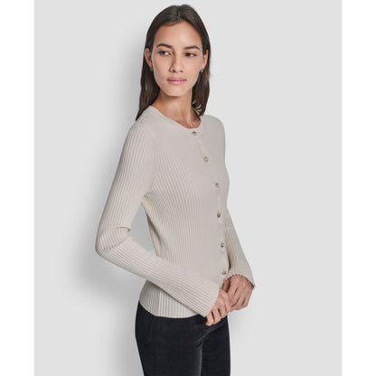 Dkny Jeans Women's Long-Sleeve Ribbed Rhinestone Button Cardigan Sweater