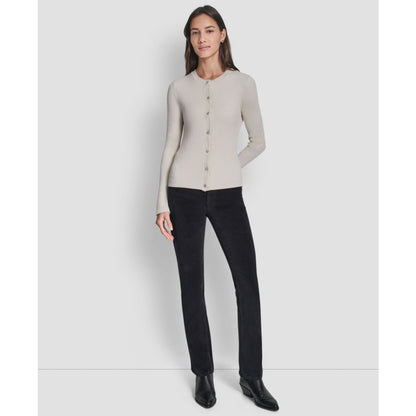 Dkny Jeans Women's Long-Sleeve Ribbed Rhinestone Button Cardigan Sweater