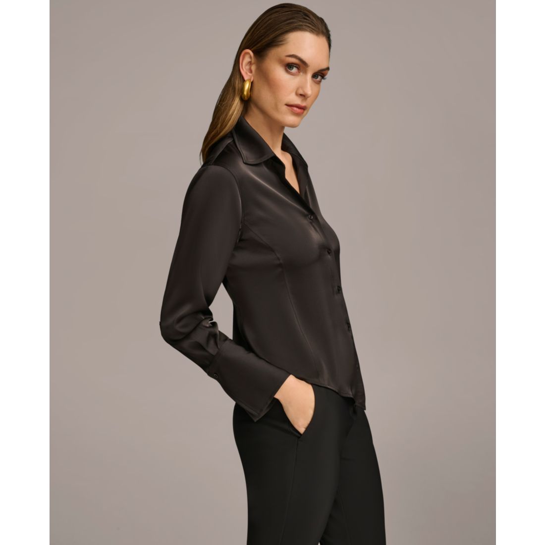Donna Karan New York Women's Button Front Point Hem Top, Regular & Petite Sizes