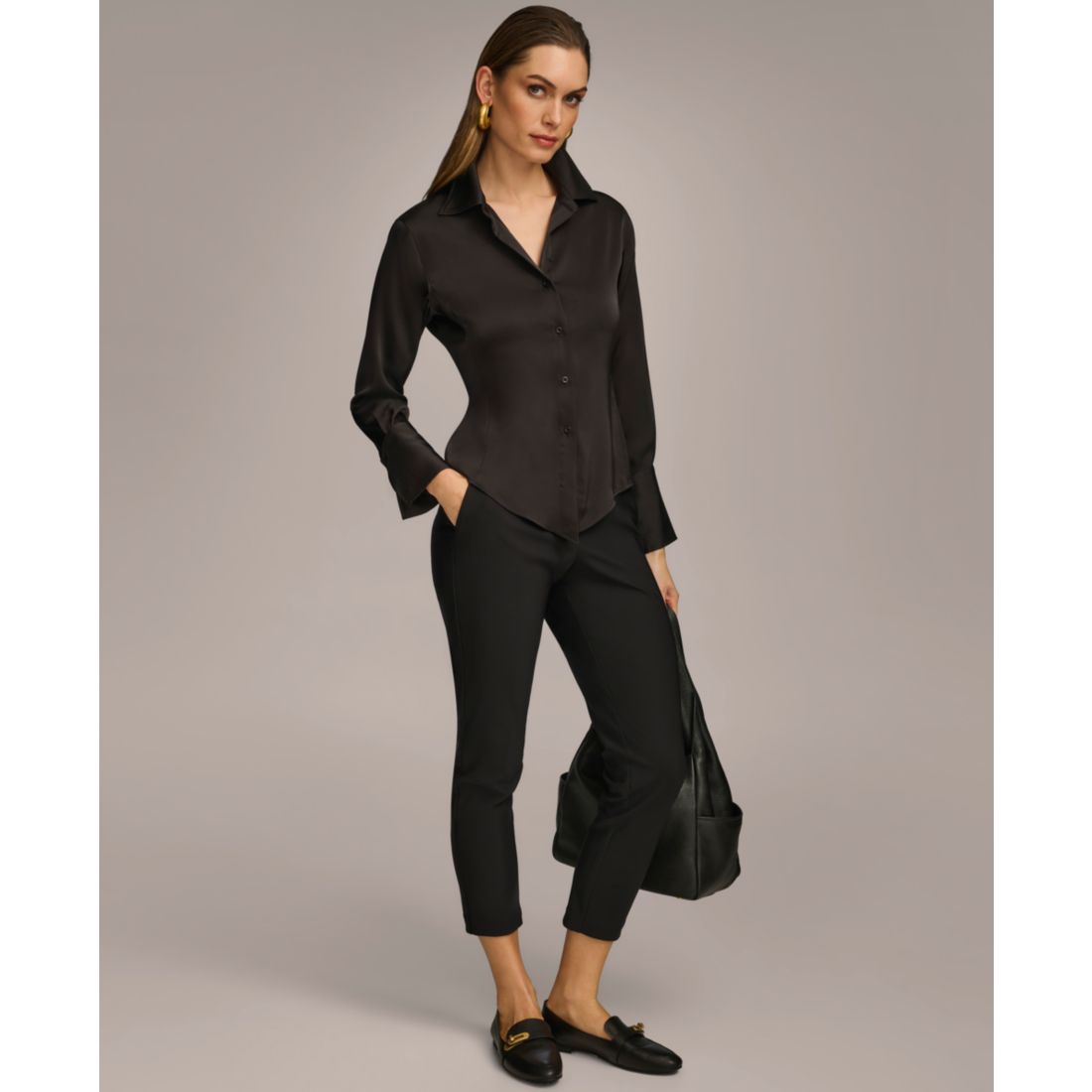 Donna Karan New York Women's Button Front Point Hem Top, Regular & Petite Sizes