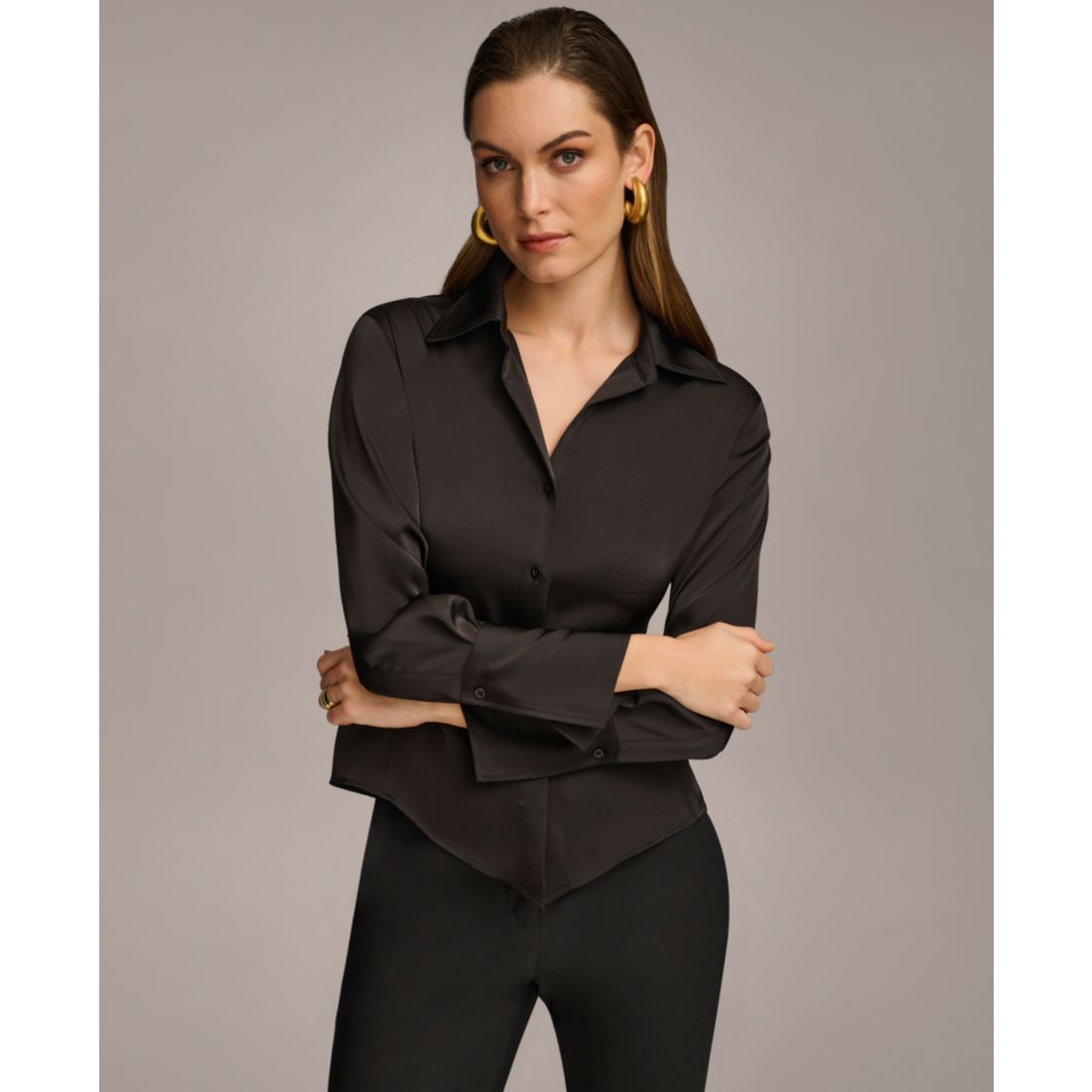 Donna Karan New York Women's Button Front Point Hem Top, Regular & Petite Sizes