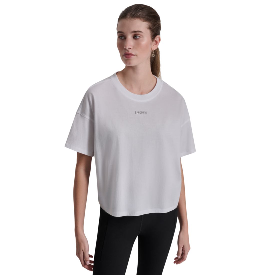 Dkny Sport Women's Metallic Bubble Logo Drop Shoulder Pull-On T-Shirt