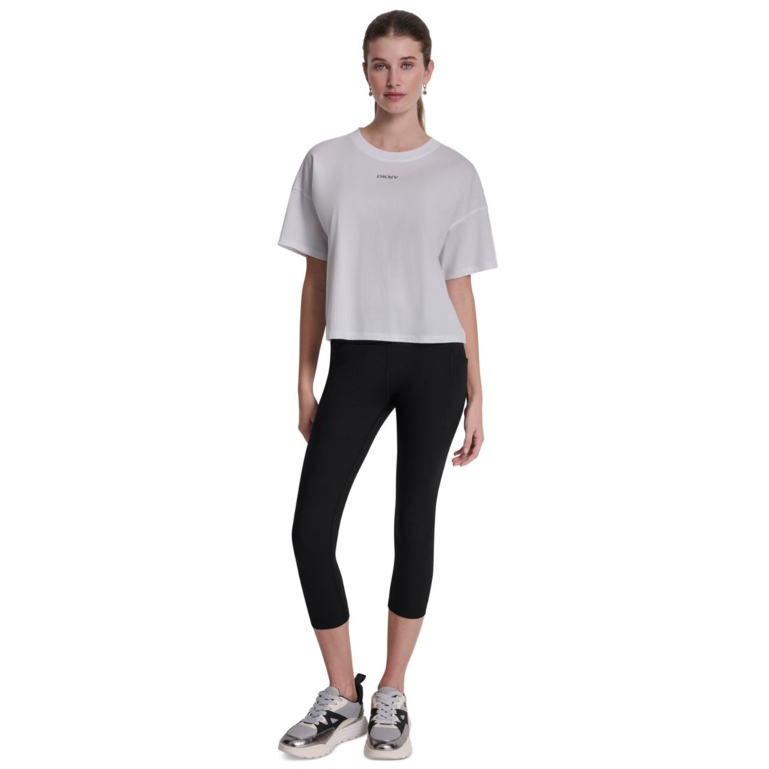 Dkny Sport Women's Metallic Bubble Logo Drop Shoulder Pull-On T-Shirt