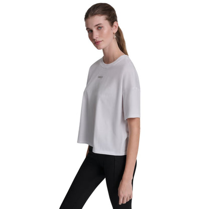 Dkny Sport Women's Metallic Bubble Logo Drop Shoulder Pull-On T-Shirt
