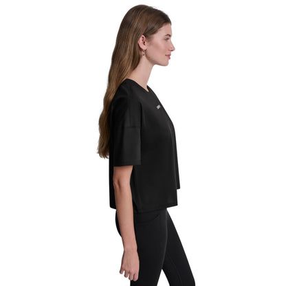 Dkny Sport Women's Metallic Bubble Logo Drop Shoulder Pull-On T-Shirt