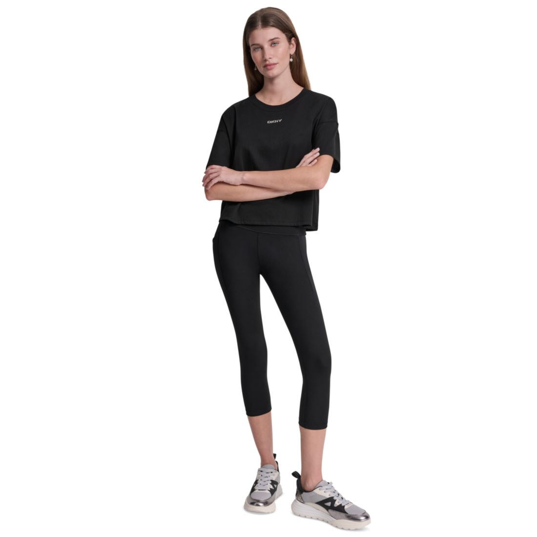 Dkny Sport Women's Metallic Bubble Logo Drop Shoulder Pull-On T-Shirt
