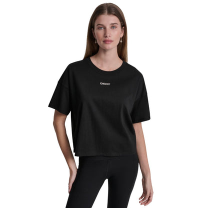 Dkny Sport Women's Metallic Bubble Logo Drop Shoulder Pull-On T-Shirt
