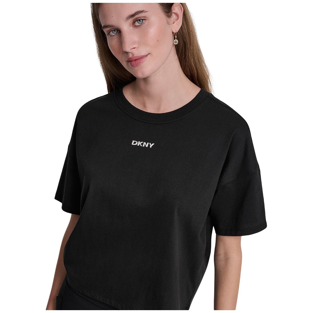 Dkny Sport Women's Metallic Bubble Logo Drop Shoulder Pull-On T-Shirt