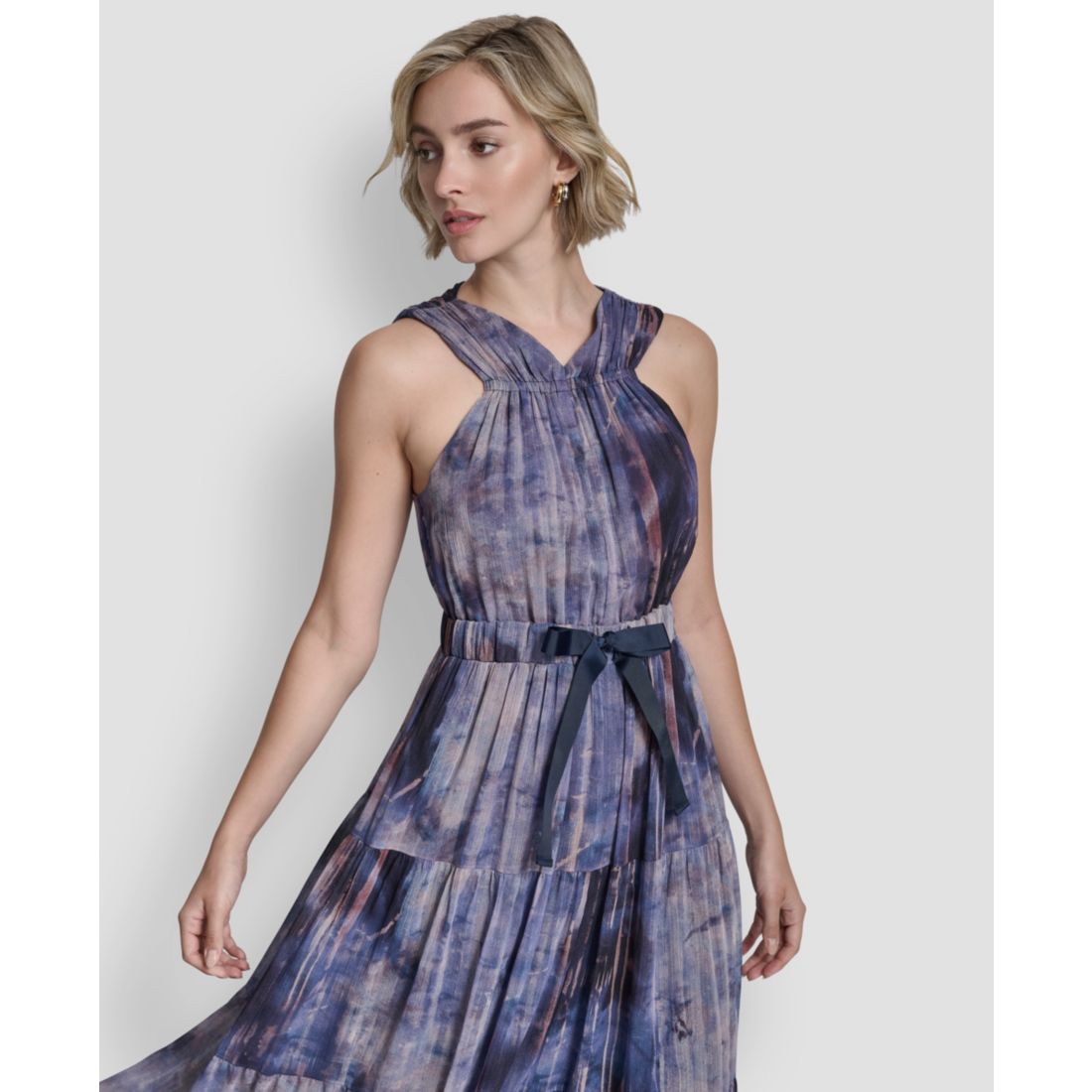 Dkny Women's V-Neck Sleeveless Tie Waist Dress